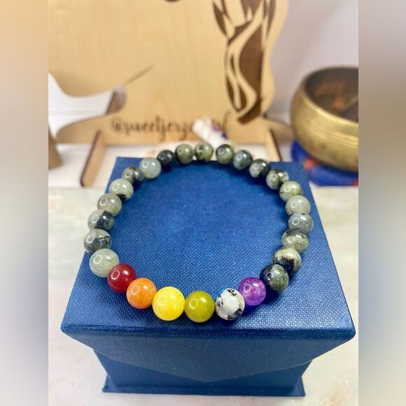 Handmade Gray Labradorite Rainbow Gemstone Bead Unisex Bracelet - Picture 8 of 8